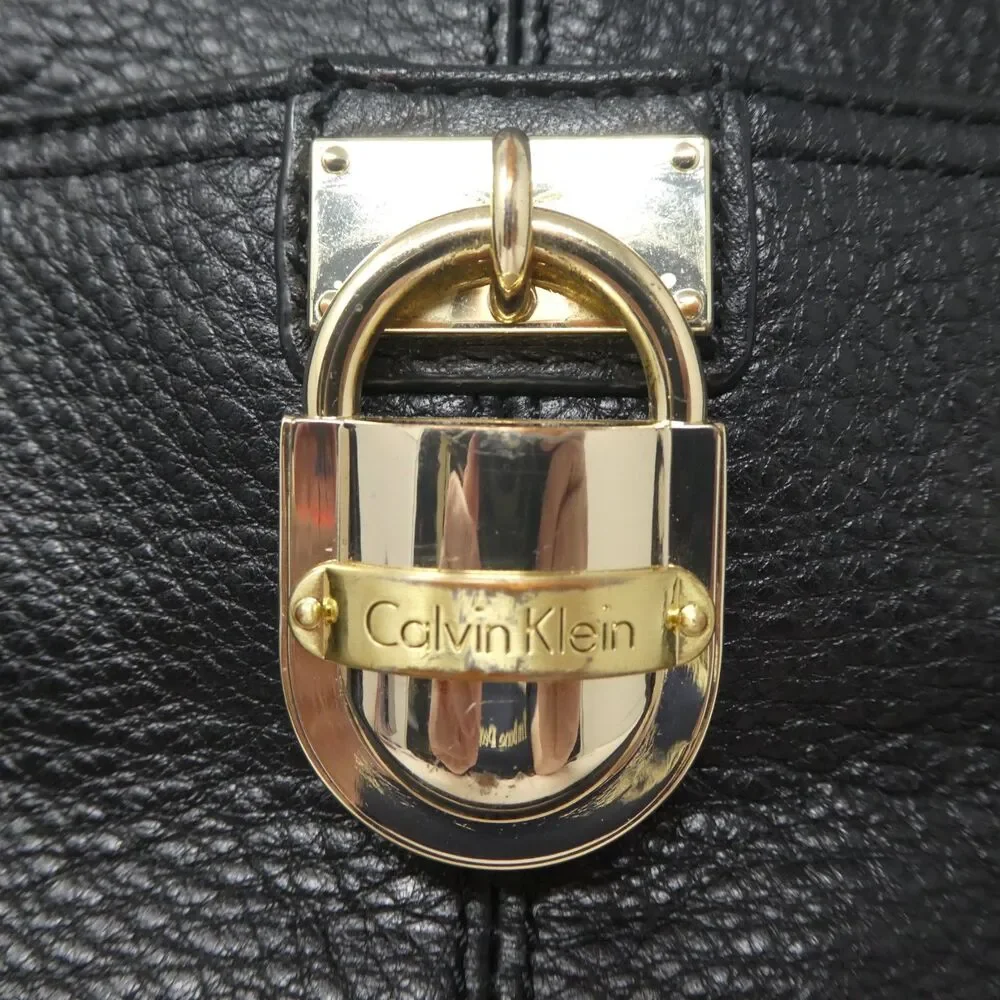 Calvin Klein Black Leather Gold‎ Lock Satchel Shoulder Bag Purse